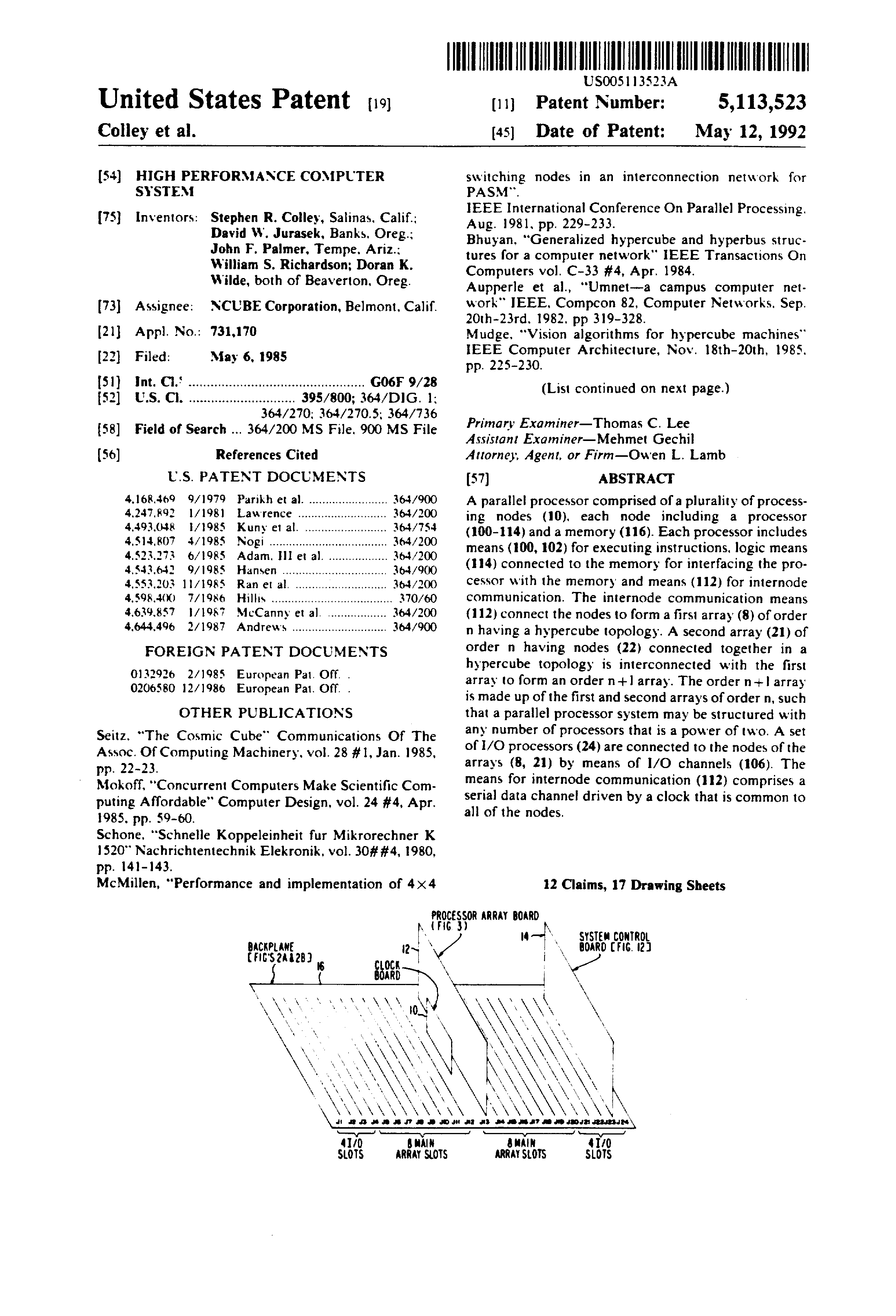 NCUBE patent cover sheet